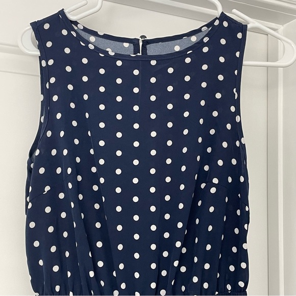 Shein Sleveless Ruffle Hem Navy Blue Polka Dot Dress - Picture 6 of 7